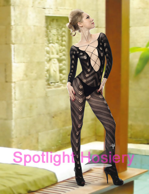 Lace Up Floral Bodystocking with Chevron Pattern Lace Up Floral Bodystocking with Chevron Pattern
