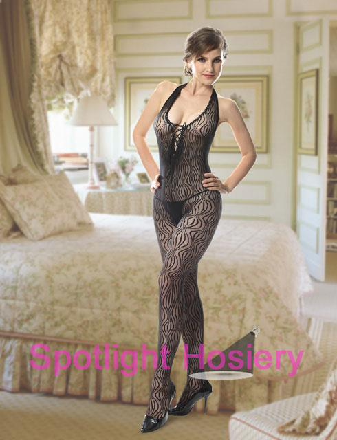 Nylon Halter Body Stocking with Lace-Up Front Nylon Halter Body Stocking with Lace-Up Front