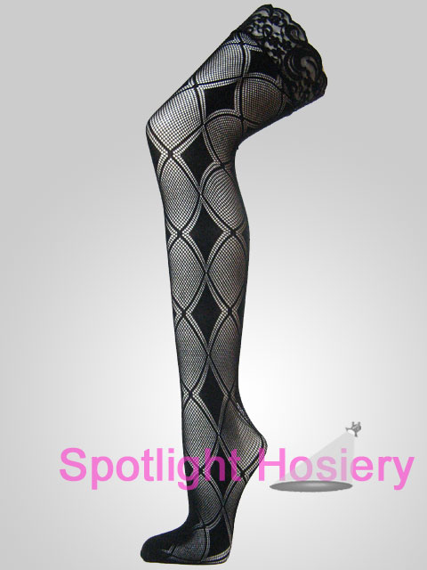 Nylon Stocking Thigh Highs with Floral Lace Large Diamonds Pattern Black stockings Wholesale Nylon Stocking Thigh Highs with Floral Lace Large Diamonds Pattern Black stockings Wholesale