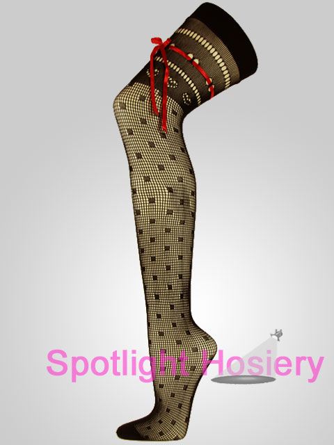 Nylon Stocking Black Stockings Thigh Highs Dots with Red Ribbon Wholesale Nylon Stocking Black stockings Thigh Highs dots_with_red_ribbon Wholesale
