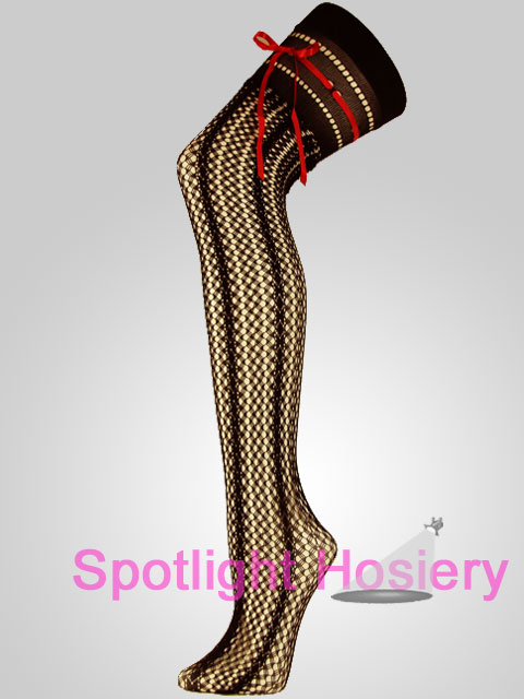 Nylon Stocking Thigh Highs with Red ribbon Wave Pattern Black stockings Wholesale Nylon Stocking Thigh Highs with Red ribbon Wave Pattern Black stockings Wholesale